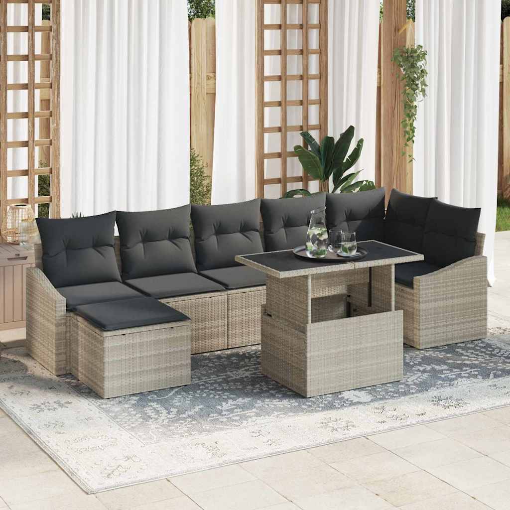 Tuin Sofa Set met kussen 8 pcs Lichtgrijs poly rattan is nu te koop bij PeponiXL, paradijselijk wonen!