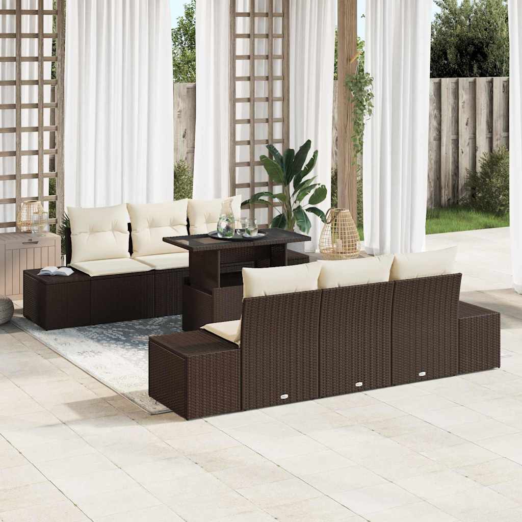 Bankstel met kussen 7 pcs Bruin en Crème poly rattan is nu te koop bij PeponiXL, paradijselijk wonen!