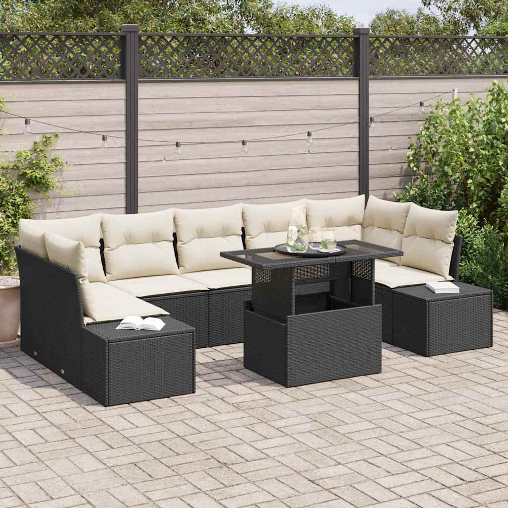 Bankstel 8 st Zwart en Crème poly rattan is nu te koop bij PeponiXL, paradijselijk wonen!