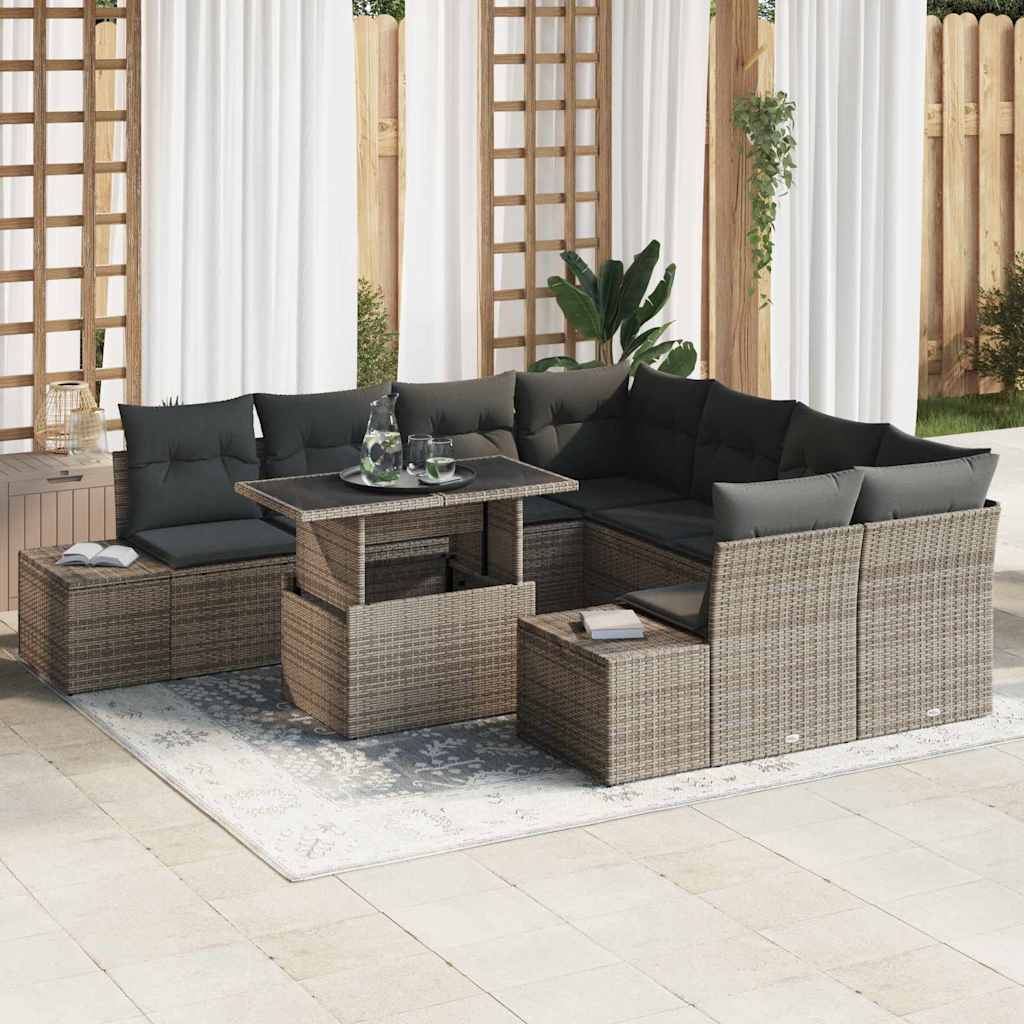Tuin Sofa Set met kussen 9 pcs Grijs poly rattan is nu te koop bij PeponiXL, paradijselijk wonen!