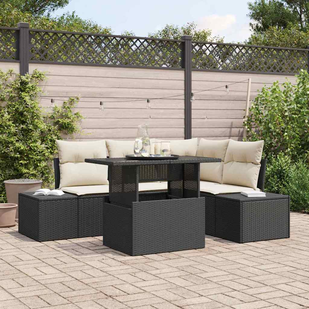 Tuin Sofa Set 5 st Zwart en Crème poly rattan is nu te koop bij PeponiXL, paradijselijk wonen!