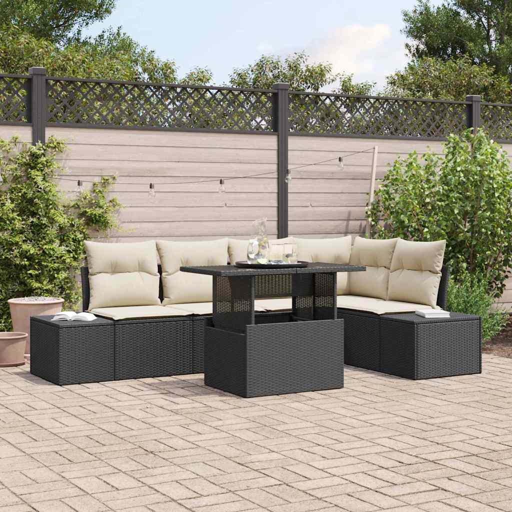 Tuin Sofa Set 6 st Zwart poly rattan is nu te koop bij PeponiXL, paradijselijk wonen!