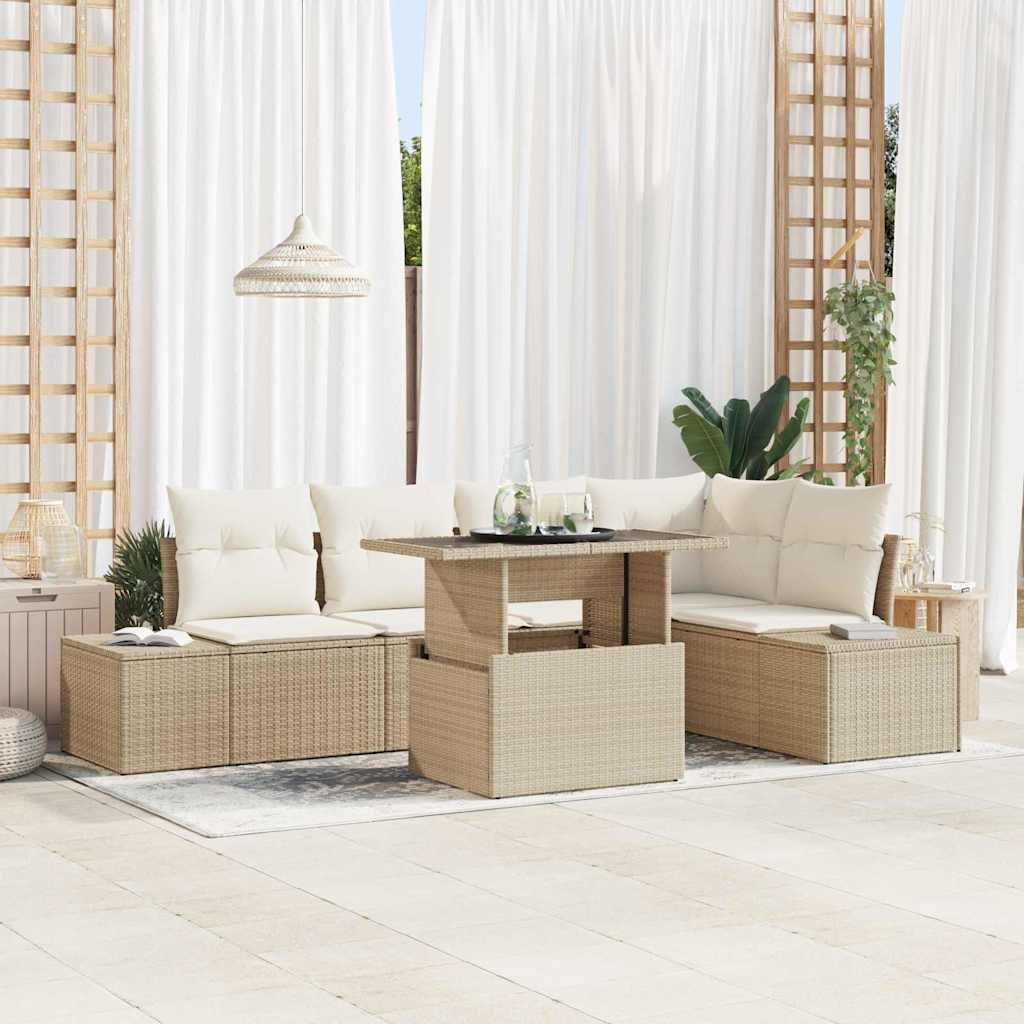 Tuin Sofa Set met kussen 6 pcs Beige poly rattan is nu te koop bij PeponiXL, paradijselijk wonen!