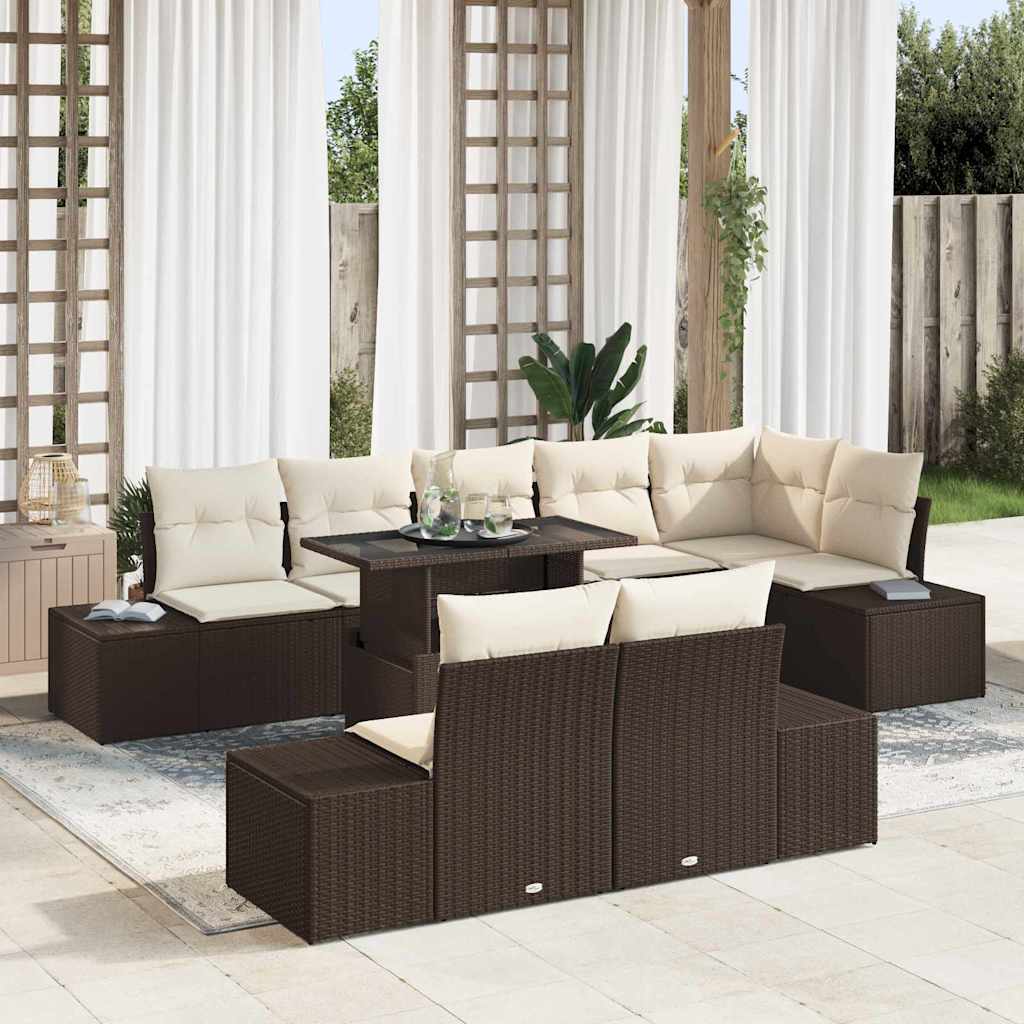 Tuin Sofa Set met kussen 9 pcs Bruin en Crème poly rattan is nu te koop bij PeponiXL, paradijselijk wonen!