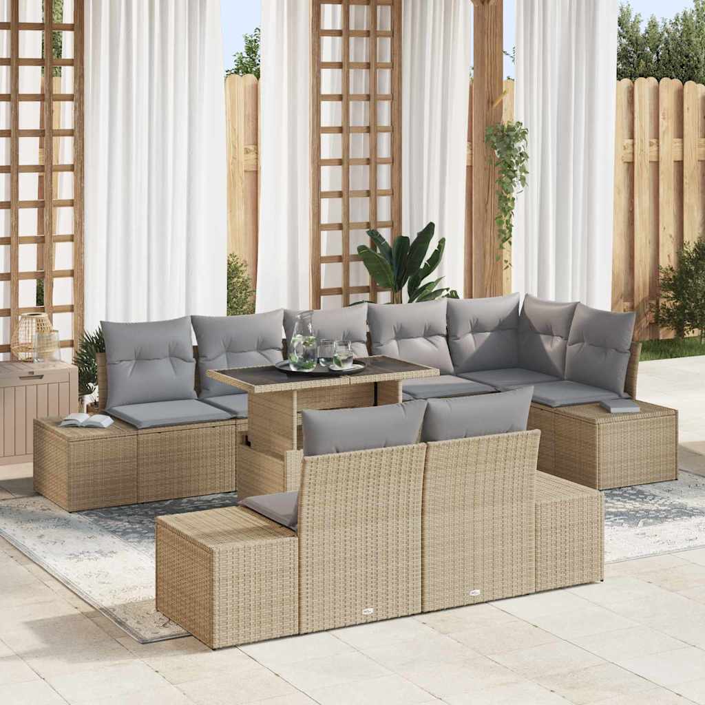Tuin Sofa Set met kussen 9 pcs Beige en Licht Grijs poly rattan is nu te koop bij PeponiXL, paradijselijk wonen!
