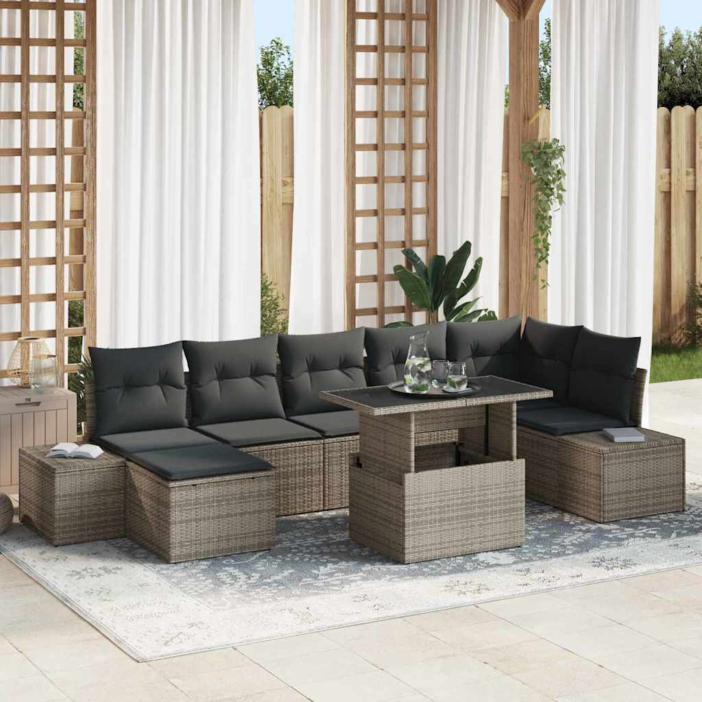 Tuin Sofa Set met kussen 8 pcs Grijs is nu te koop bij PeponiXL, paradijselijk wonen!