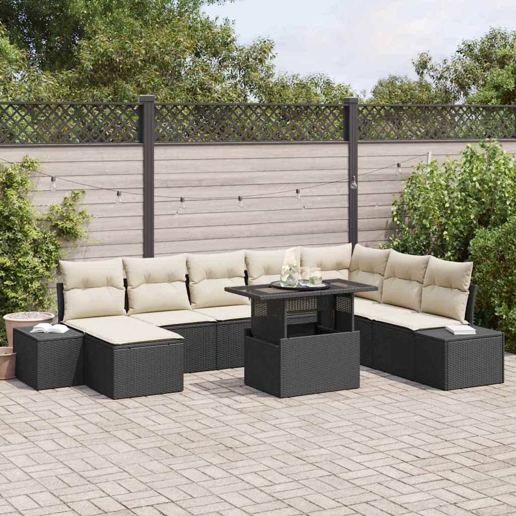 Tuin Sofa Set 9 st Zwart en Crème poly rattan is nu te koop bij PeponiXL, paradijselijk wonen!