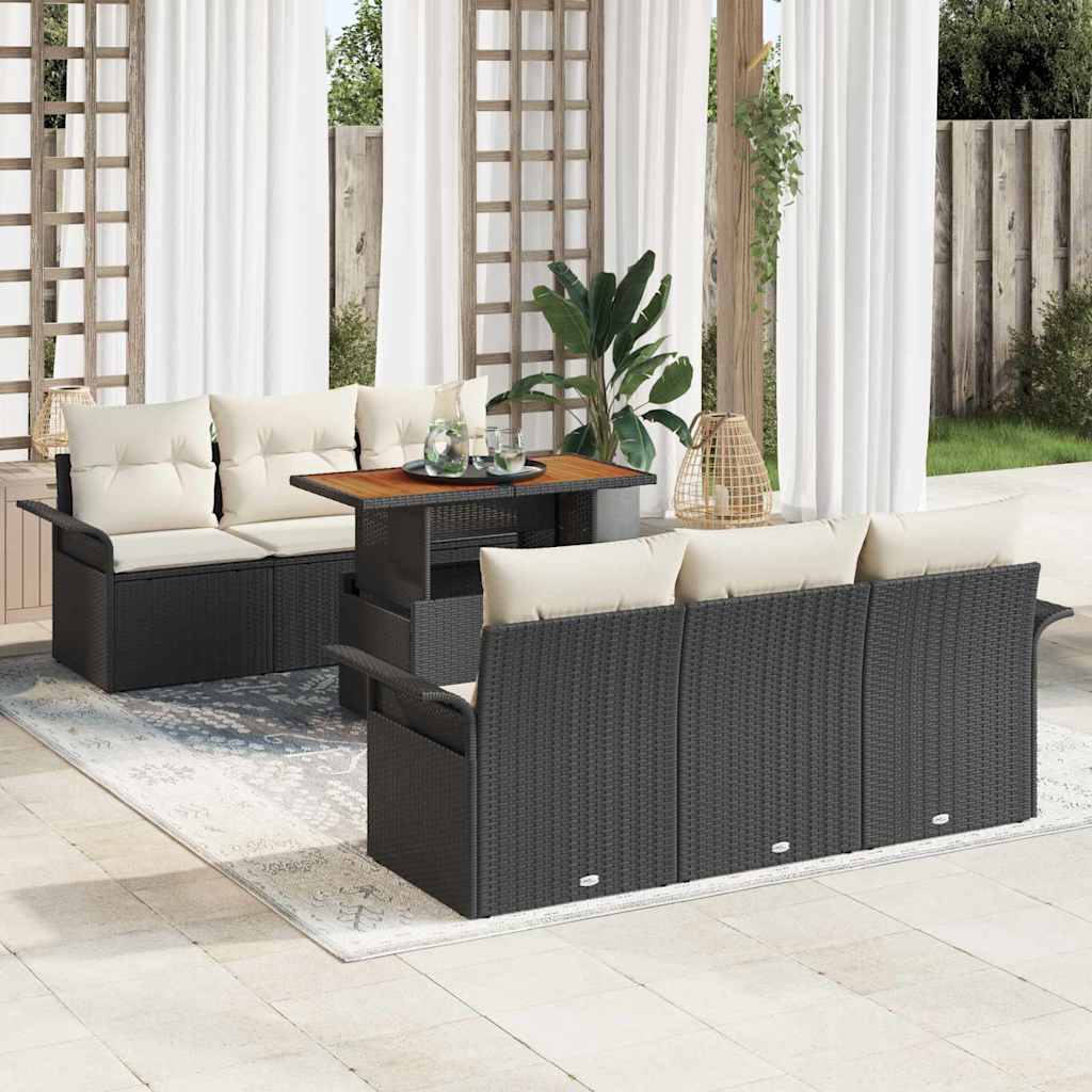Tuin Sofa Set met kussen 7 pcs Zwart en crème is nu te koop bij PeponiXL, paradijselijk wonen!