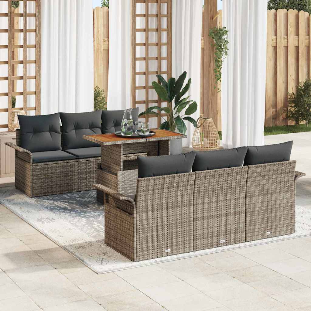 Tuin Sofa Set 7 pcs Grijs Poly rattan en gepoedercoat staal is nu te koop bij PeponiXL, paradijselijk wonen!