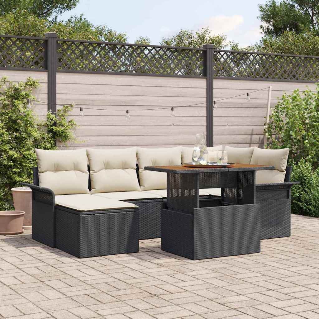 Tuinbankenset 7 st Zwart en Crème poly rattan is nu te koop bij PeponiXL, paradijselijk wonen!