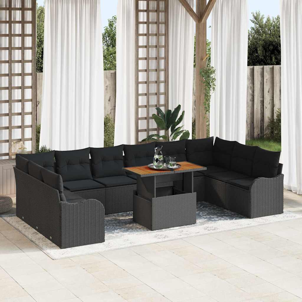 Tuin Sofa Set met kussen 11 pcs Zwart is nu te koop bij PeponiXL, paradijselijk wonen!