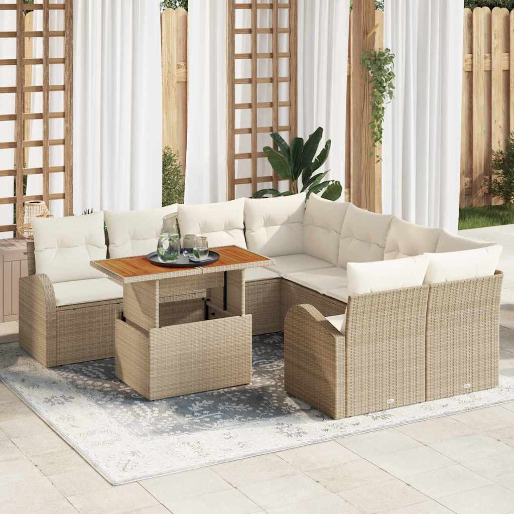 Tuin Sofa Set met kussen 9 pcs beige en crèmekleurig is nu te koop bij PeponiXL, paradijselijk wonen!