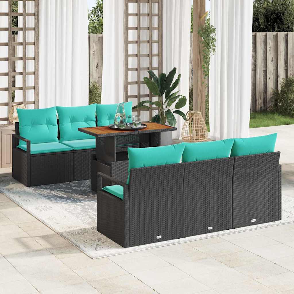 Tuin Sofa Set met kussen 7 pcs Zwart en blauw is nu te koop bij PeponiXL, paradijselijk wonen!