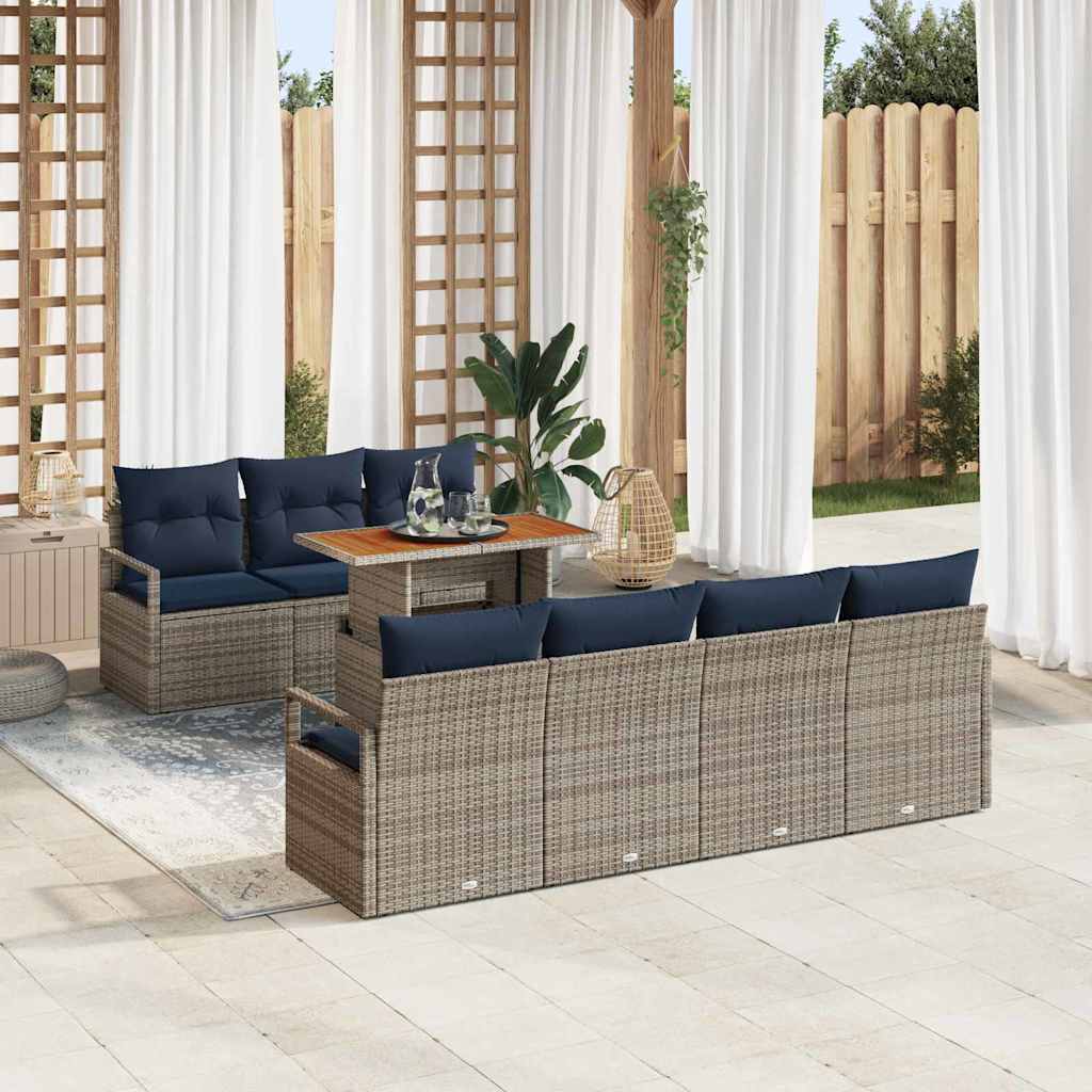 Tuin Sofa Set met kussen met kussen 8 pcs Grijs en Blauw is nu te koop bij PeponiXL, paradijselijk wonen!