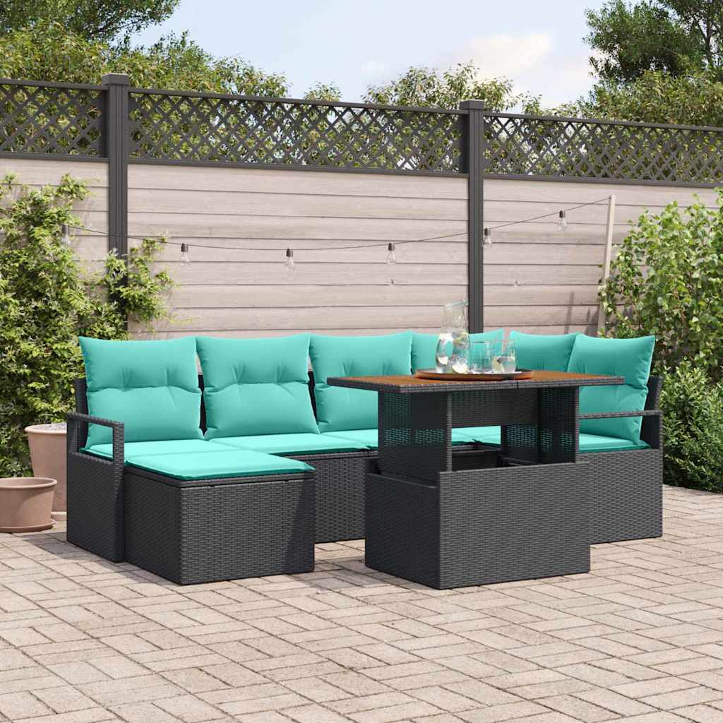 Tuin Eetset met kussen 7 pcs Zwart en Blauwgroen is nu te koop bij PeponiXL, paradijselijk wonen!