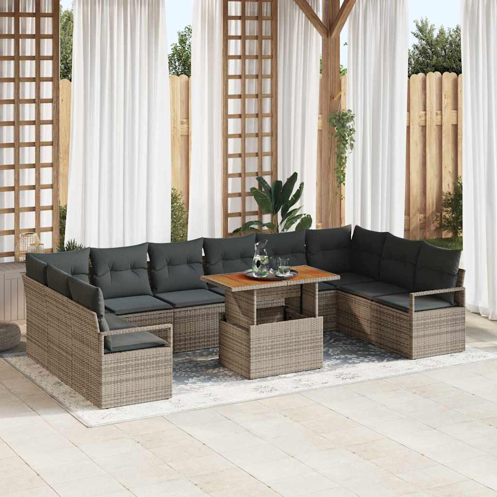 Tuin Sofa Set met kussen 11 pcs Grijs en Bruin is nu te koop bij PeponiXL, paradijselijk wonen!