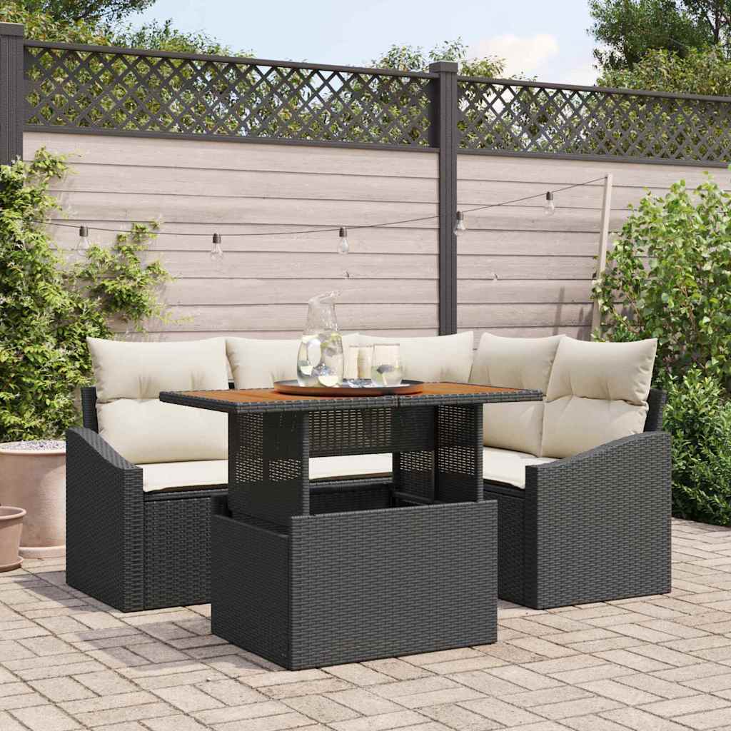Tuinbankenset 5 st Zwart poly rattan is nu te koop bij PeponiXL, paradijselijk wonen!