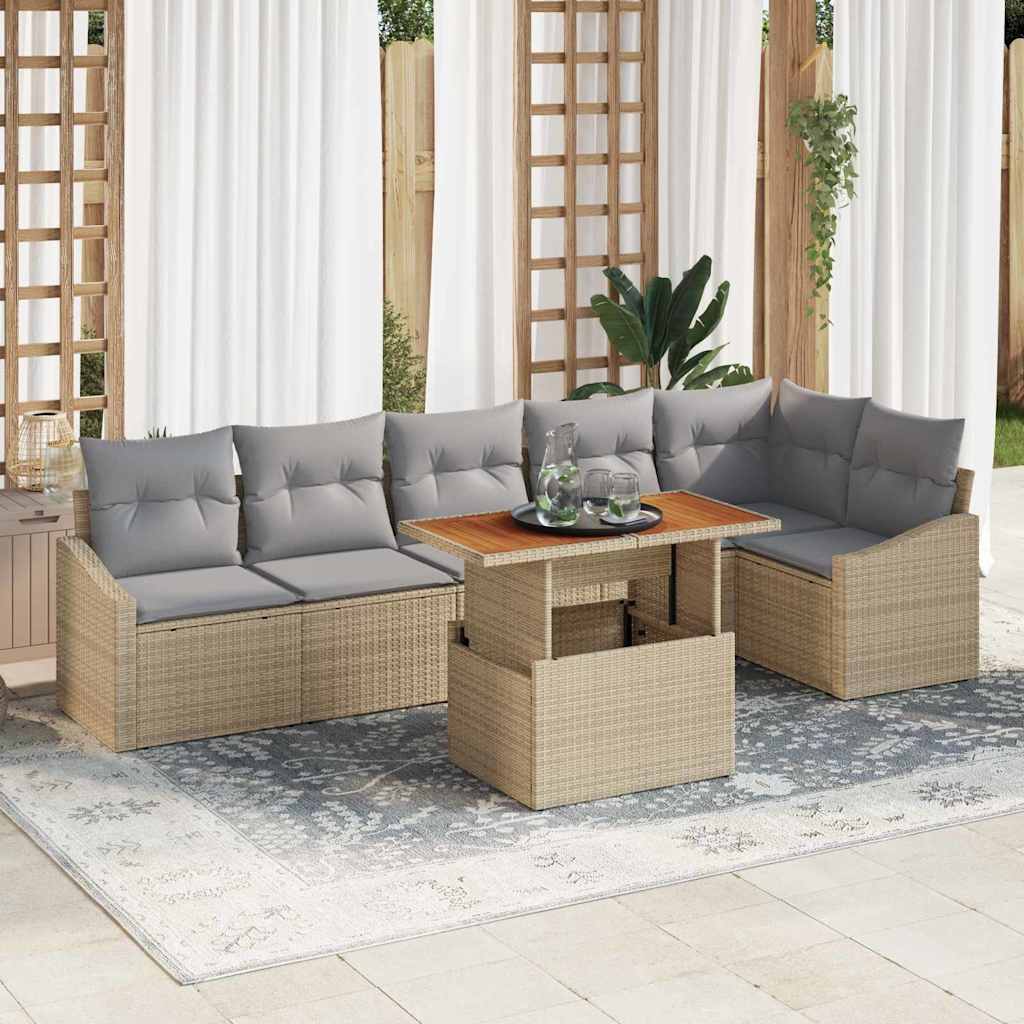 Tuin Eetset met kussen 7 pcs Beige en Grijs is nu te koop bij PeponiXL, paradijselijk wonen!