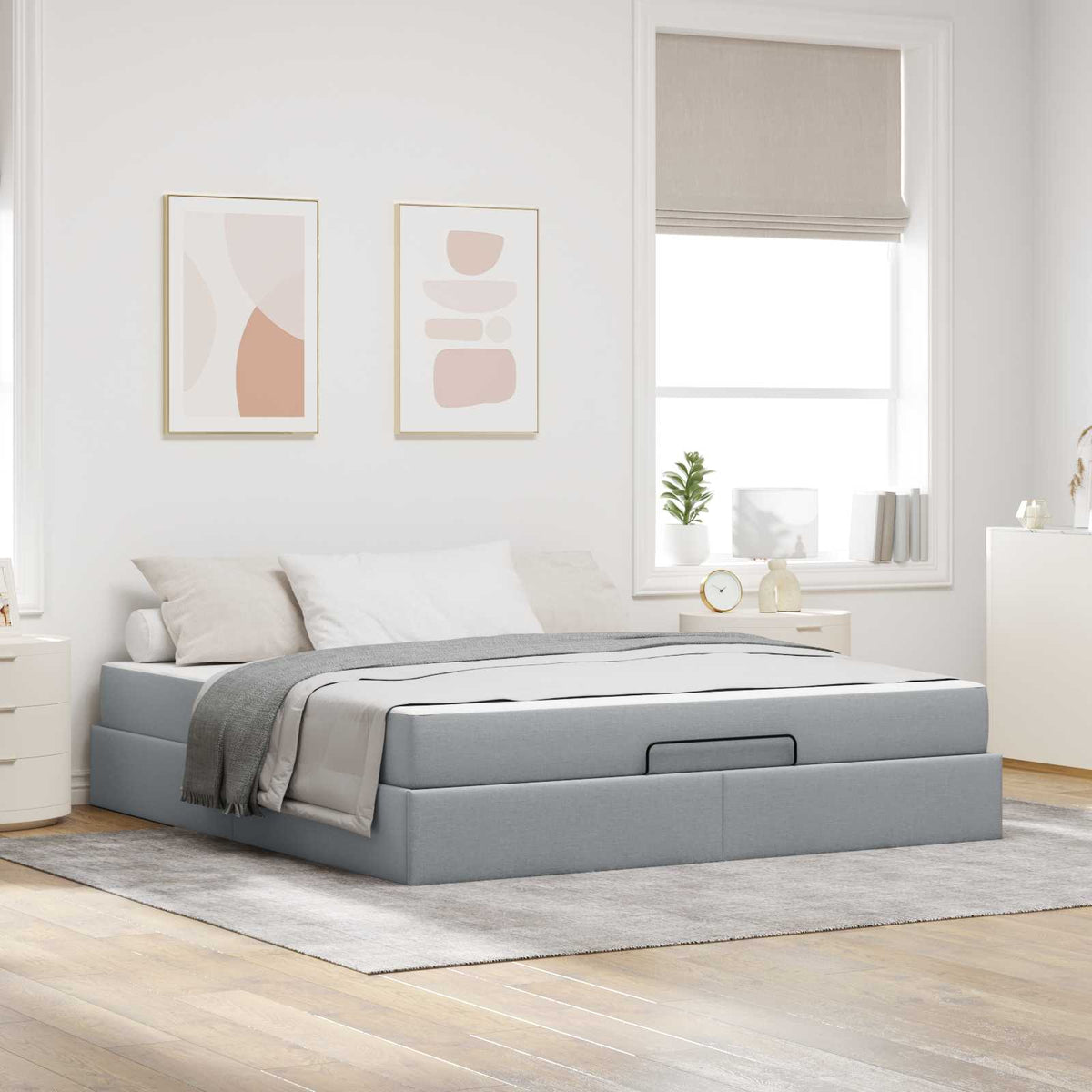 Bedframe met matras 2 pcs Lichtgrijs Stof is nu te koop bij PeponiXL, paradijselijk wonen!