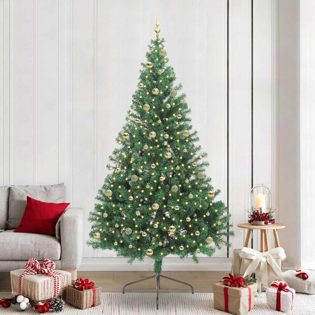 vidaXL Kunstmatig Voorverlicht Kerstboom met 300 LED Groen 240 cm PVC