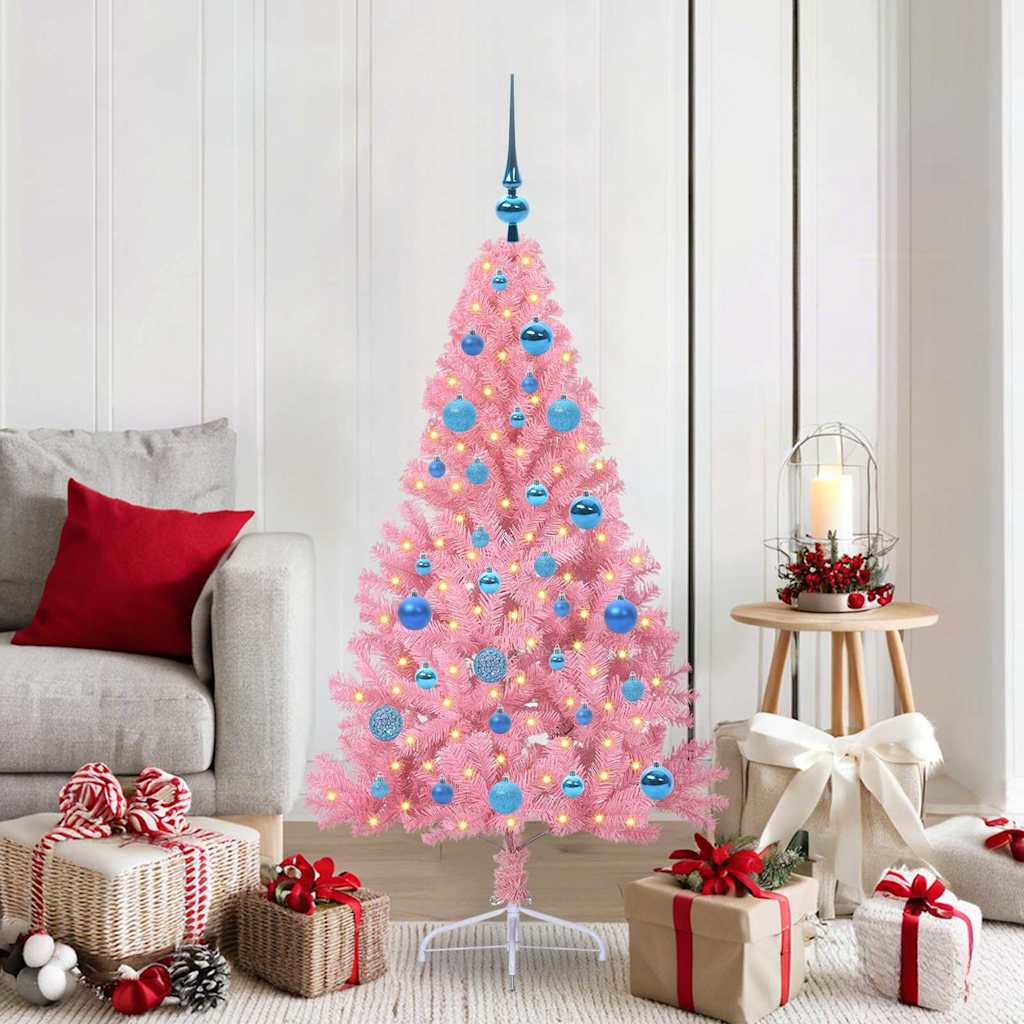 Kunstmatig Voorverlicht Kerstboom met 150 LED Roze 150 cm PVC is nu te koop bij PeponiXL, paradijselijk wonen!