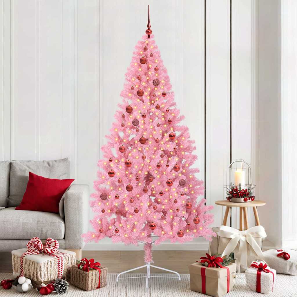 Kunstmatig Voorverlicht Kerstboom met 300 LED Roze 210 cm PVC is nu te koop bij PeponiXL, paradijselijk wonen!