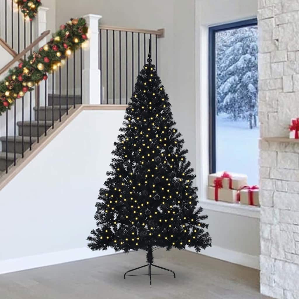 Kunstmatig Voorverlicht Kerstboom met 300 LED Zwart 240 cm PVC is nu te koop bij PeponiXL, paradijselijk wonen!