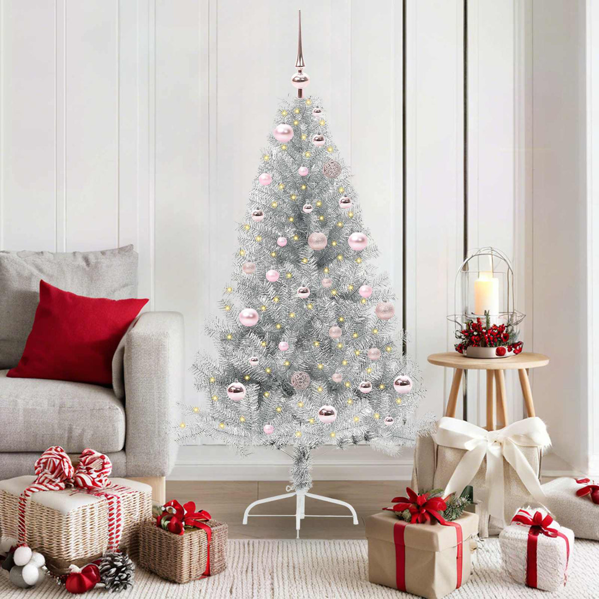vidaXL Kunstmatig Voorverlicht Kerstboom Zilver 150 cm PET