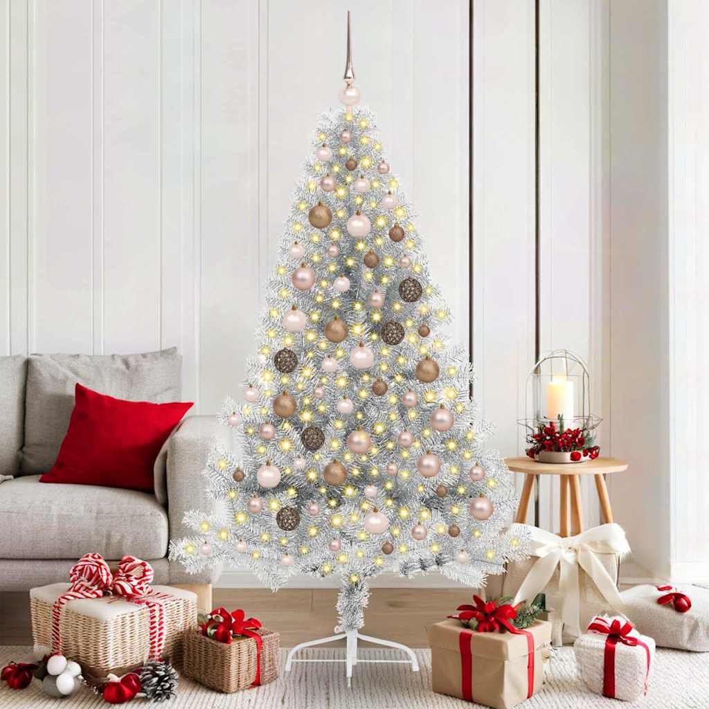 Kunstmatig Voorverlicht Kerstboom met 300 LED Zilver 180 cm PET is nu te koop bij PeponiXL, paradijselijk wonen!