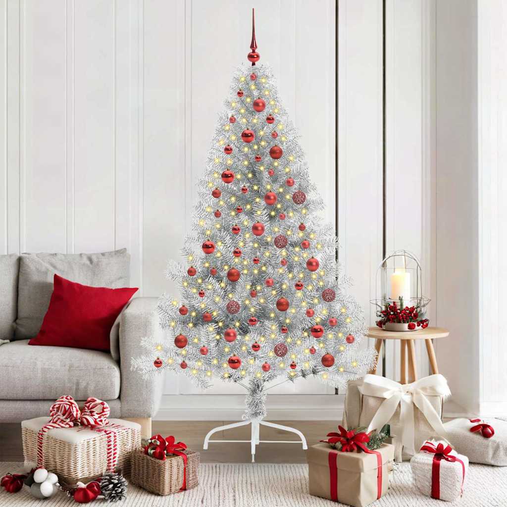 Kunstmatig Voorverlicht Kerstboom Zilver 180 cm PET is nu te koop bij PeponiXL, paradijselijk wonen!