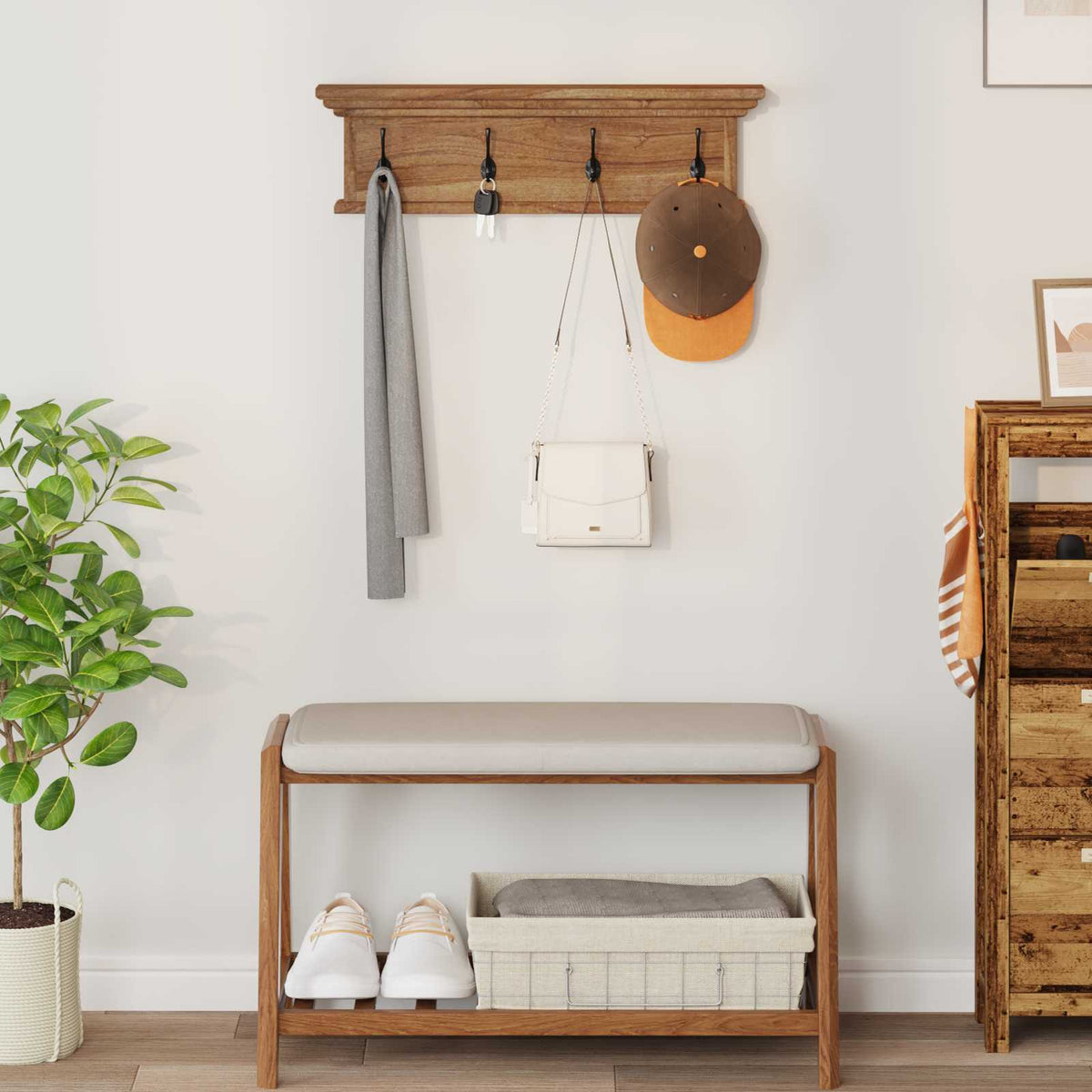 Wandkapstok Naturel 70 x 10 x 20 cm Massief Teakhout is nu te koop bij PeponiXL, paradijselijk wonen!
