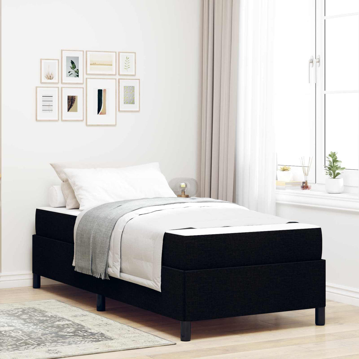 Boxspringbed met matras Zwart 90 x 190 cm Stof is nu te koop bij PeponiXL, paradijselijk wonen!