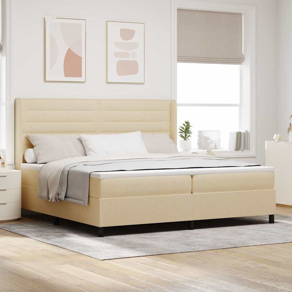 Boxspringbed met kussen met hoofdeinde Crème 200 x 200 cm Stof is nu te koop bij PeponiXL, paradijselijk wonen!