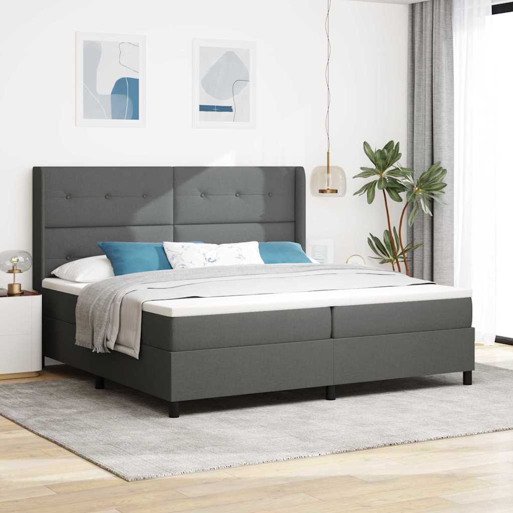 Boxspringbed met kussen Donkergrijs 200 x 200 cm Stof is nu te koop bij PeponiXL, paradijselijk wonen!
