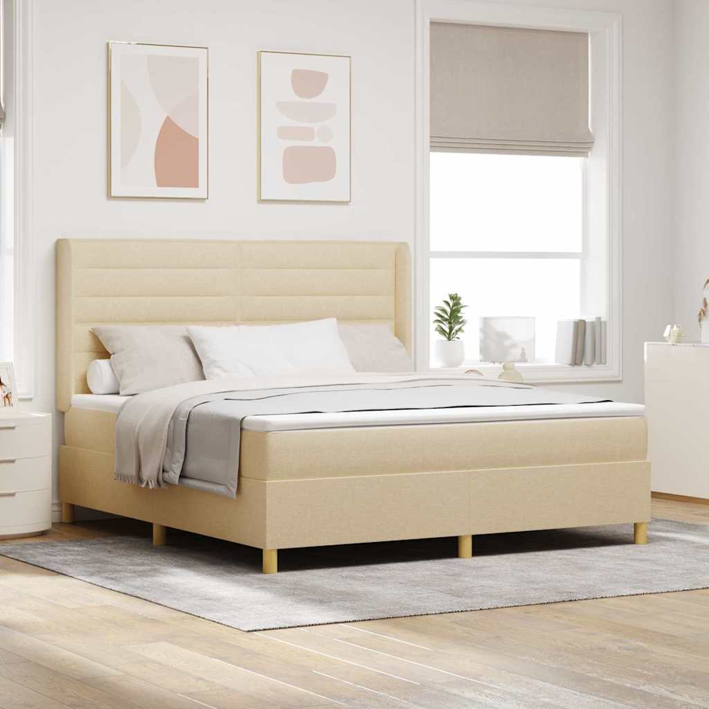 Boxspringbed met matras met hoofdeinde Crème 180 x 200 cm Stof is nu te koop bij PeponiXL, paradijselijk wonen!