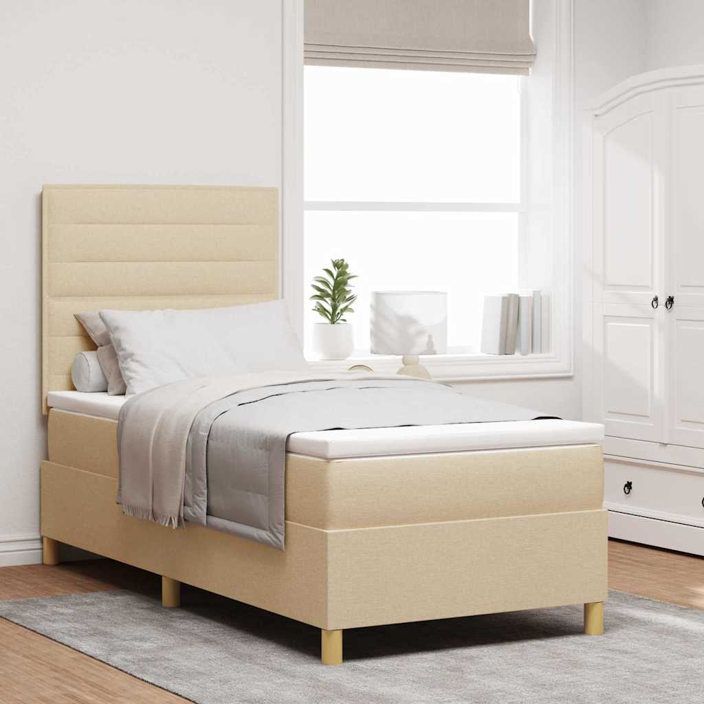 LED Box Spring Bed met hoofdeinde Crème 90 x 190 cm Stof is nu te koop bij PeponiXL, paradijselijk wonen!