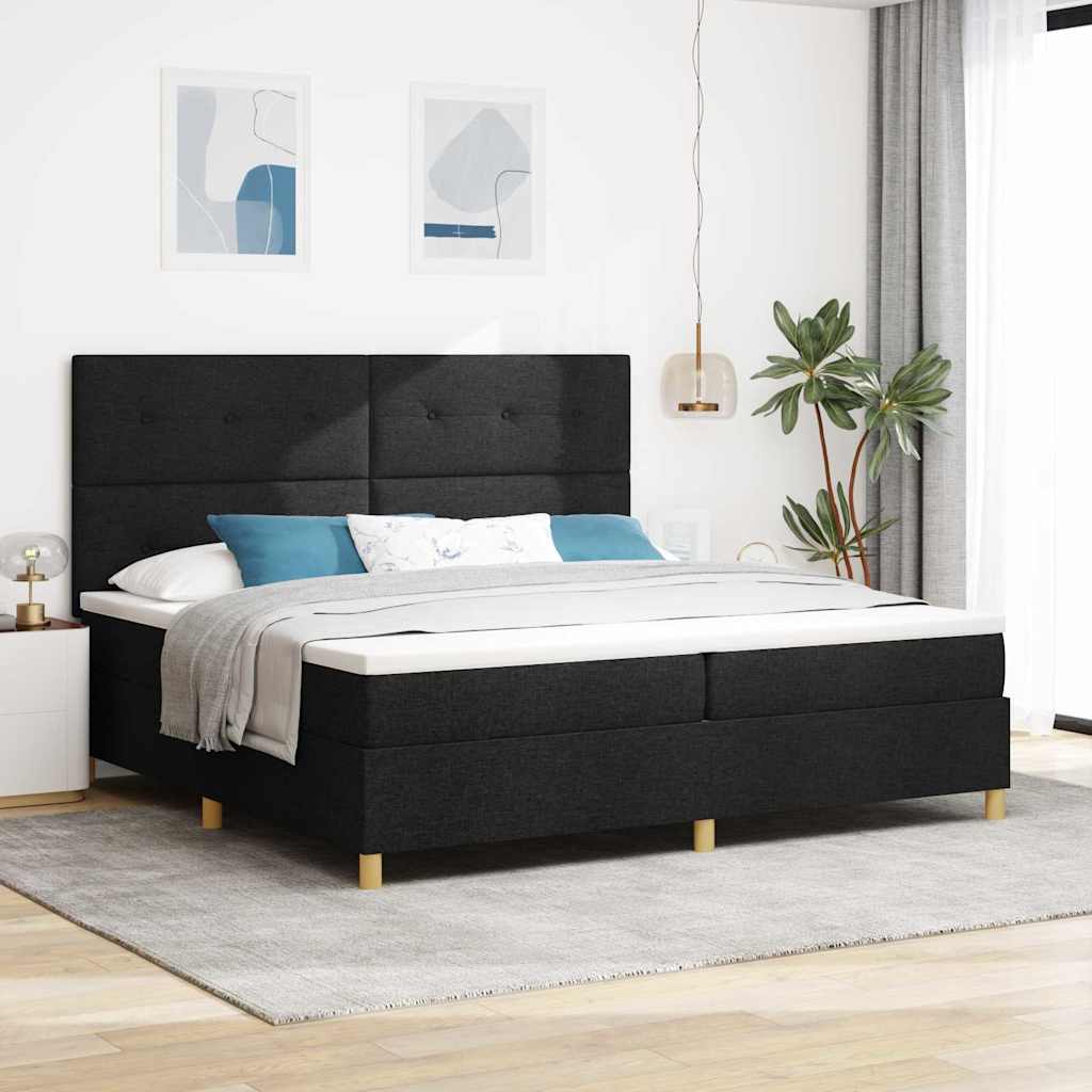 LED Box Spring Bed met hoofdeinde Zwart 200 x 200 cm Stof is nu te koop bij PeponiXL, paradijselijk wonen!