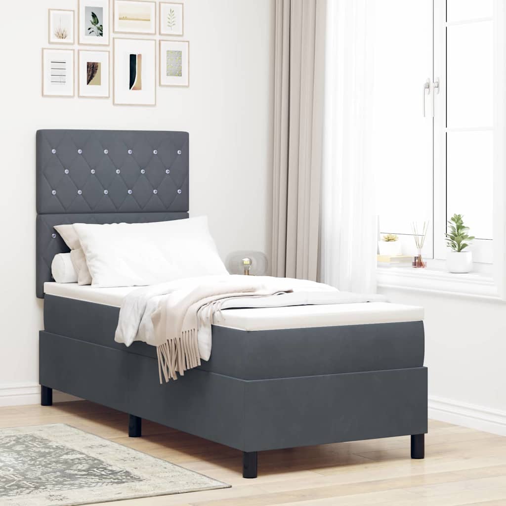 LED Box Spring Bed met matras Donkergrijs 80 x 200 cm Stof is nu te koop bij PeponiXL, paradijselijk wonen!