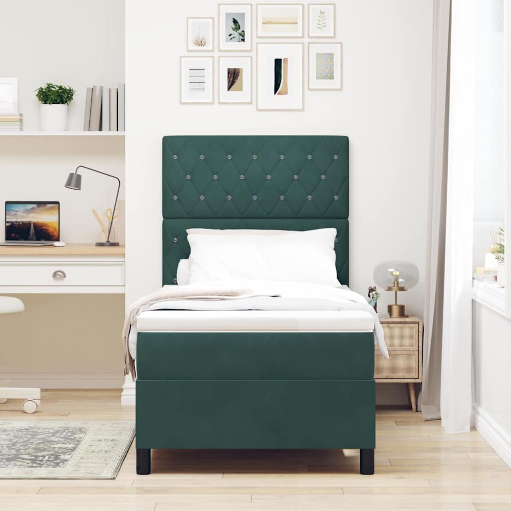 vidaXL LED Box Spring Bed met matras Donkergroen 90 x 200 cm Fluweel