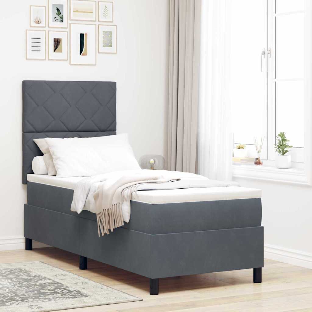 LED Box Spring Bed Donkergrijs 80 x 200 cm Fluweel is nu te koop bij PeponiXL, paradijselijk wonen!