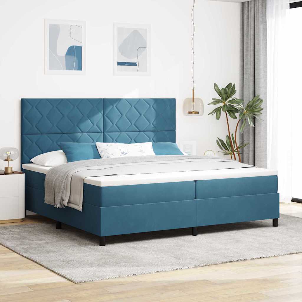 LED Box Spring Bed met matras Donkerblauw 200 x 200 cm Fluweel is nu te koop bij PeponiXL, paradijselijk wonen!