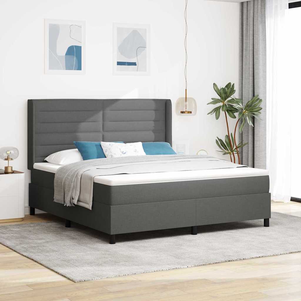 LED Box Spring Bed met matras Donkergrijs 180 x 200 cm Stof is nu te koop bij PeponiXL, paradijselijk wonen!