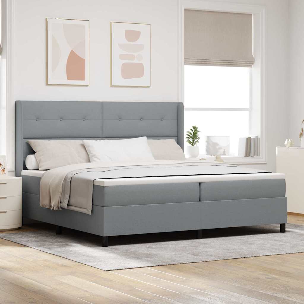 LED Box Spring Bed met hoofdeinde Lichtgrijs 200 x 200 cm Stof is nu te koop bij PeponiXL, paradijselijk wonen!