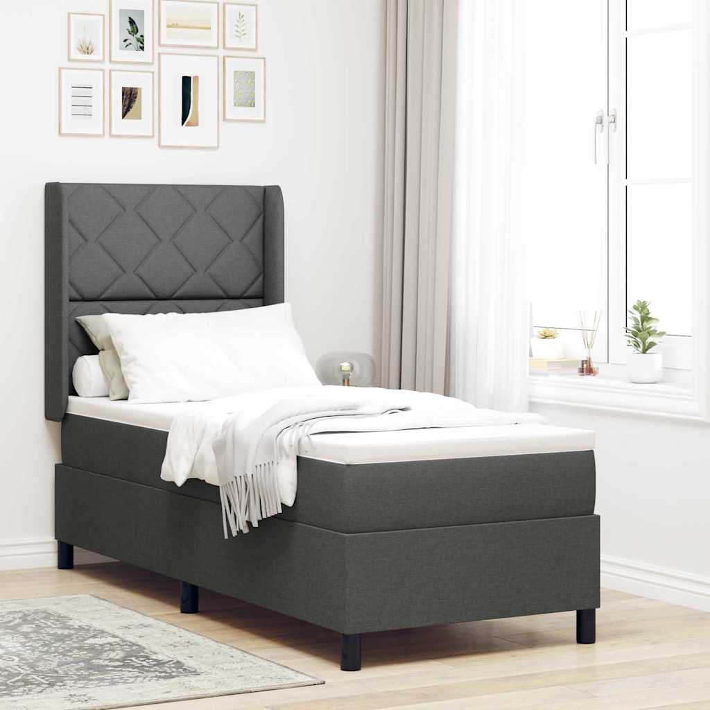 LED Box Spring Bed met hoofdeinde Donkergrijs 90 x 190 cm Stof is nu te koop bij PeponiXL, paradijselijk wonen!