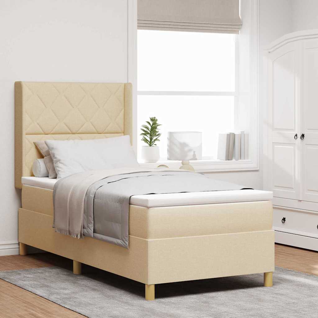 Boxspringbed met LED-stripverlichting Crème 100 x 200 cm Stof is nu te koop bij PeponiXL, paradijselijk wonen!