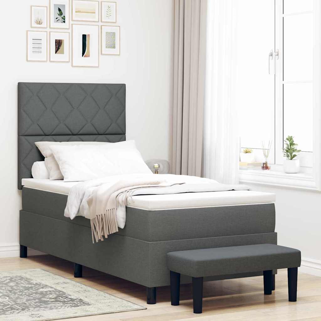 Boxspringbed met hoofdeinde Donkergrijs 100 x 200 cm Stof is nu te koop bij PeponiXL, paradijselijk wonen!