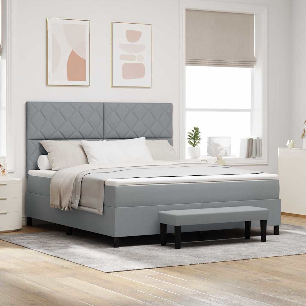 Boxspringbed met hoofdeinde Lichtgrijs 180 x 200 cm Stof is nu te koop bij PeponiXL, paradijselijk wonen!