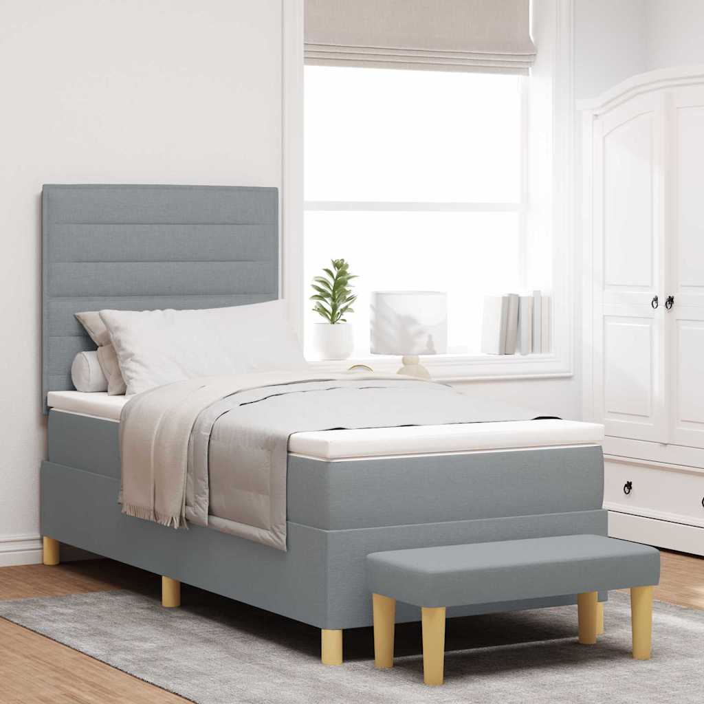 Boxspring bed met hoofdeinde Lichtgrijs 190 x 90 cm Stof is nu te koop bij PeponiXL, paradijselijk wonen!