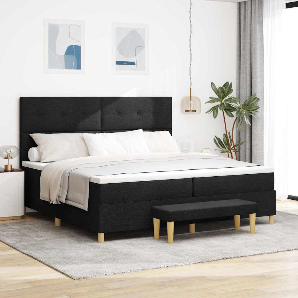 Boxspring bed met hoofdeinde Zwart 200 x 200 cm Stof is nu te koop bij PeponiXL, paradijselijk wonen!