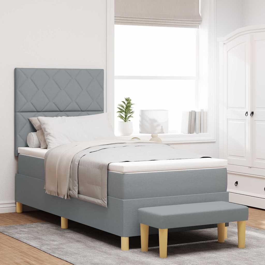 Boxspring bed met kussen Lichtgrijs 190 x 90 cm Stof is nu te koop bij PeponiXL, paradijselijk wonen!